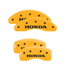 Load image into Gallery viewer, MGP 4 Caliper Covers Engraved Front &amp; Rear Vtech Yellow Finish Black Char 2009 Honda Ridgeline