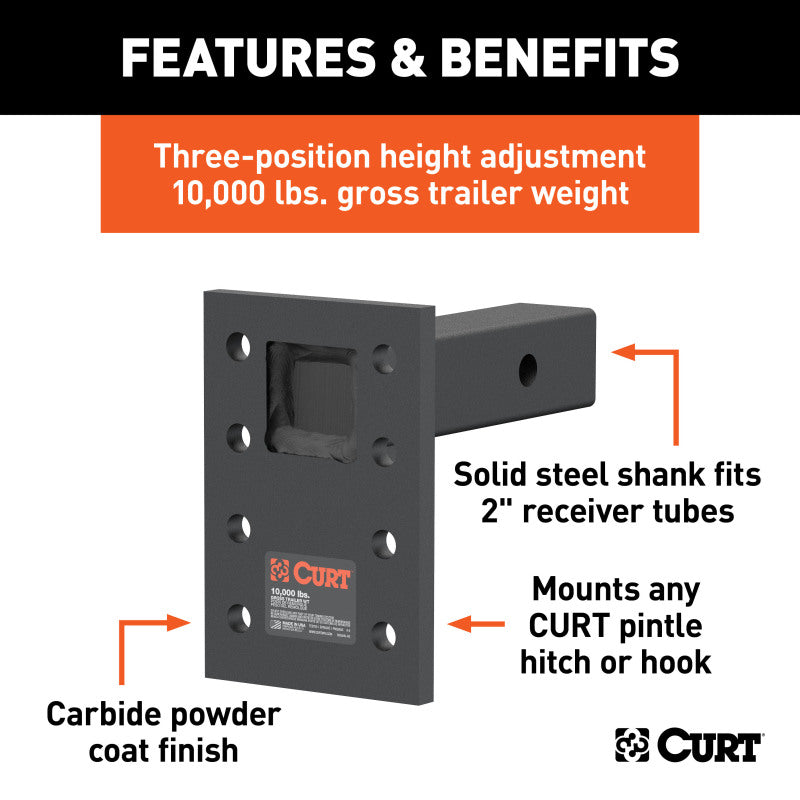 Curt Adjustable Pintle Mount (2in Shank 10000lbs 7in High 6in Long)