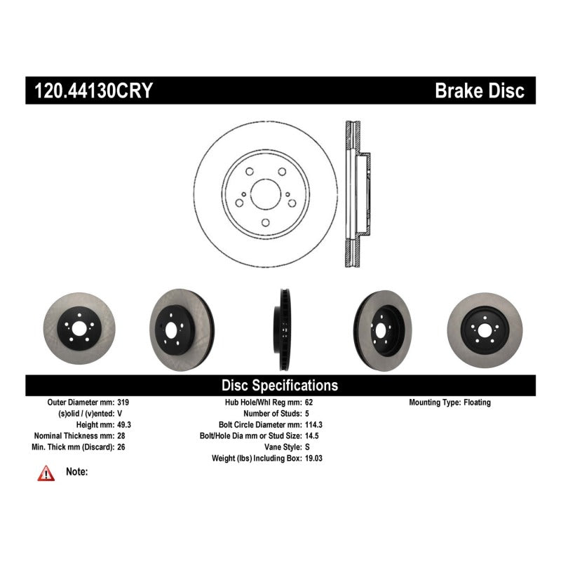 Stoptech 04-09 Lexus RX Premium Front CryoStop Brake Rotor
